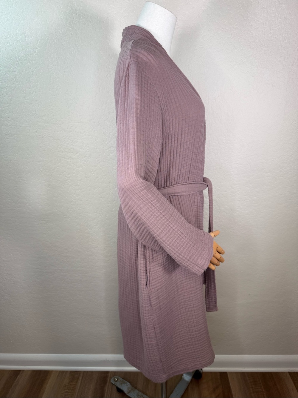 Parachute Robe Waffle Textured Cotton Gauze Kimono Belted 3/4 Sleeve SMALL EUC - Picture 3 of 16